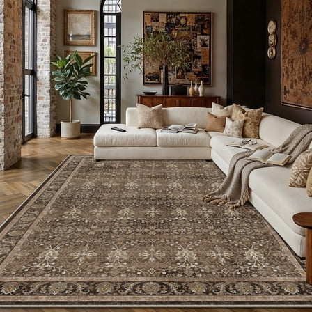 BERTHMEER 6'x9' Area Rugs for Living Room Bedroom Office Dining Room Kitchen Farmhouse Oriental Rugs Non Slip Vintage Traditional Rugs Carpets,Brown