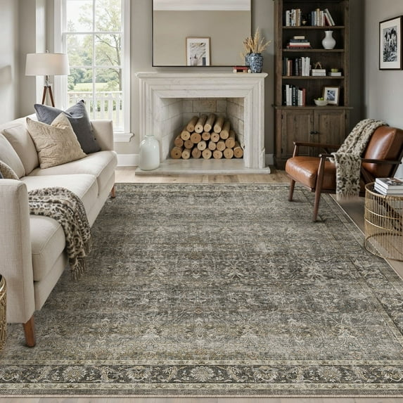 BERTHMEER 6'x9' Area Rugs for Living Room Bedroom Office Dining Room Kitchen Farmhouse Oriental Rugs Non Slip Vintage Traditional Rugs Carpets,Mossy