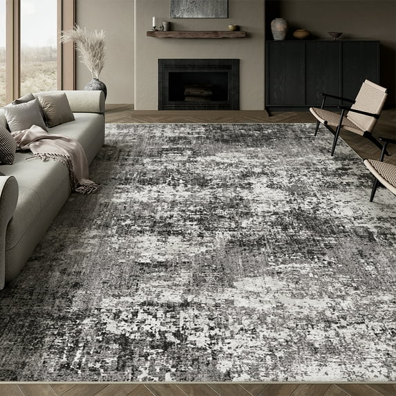 BERTHMEER 6'x9' Black Area Rugs for Living Room Large Abstract Bedroom Dining Room Farmhouse Modern Machine Washable Non-slip Contemporary Rugs