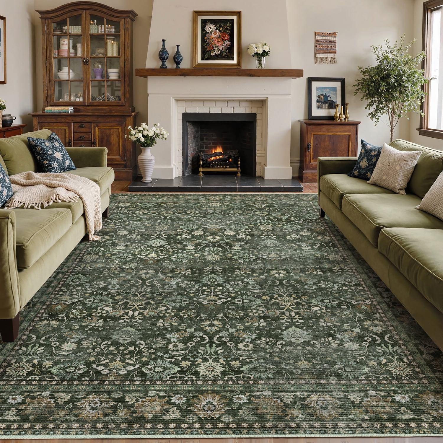 BERTHMEER 6'x9' Deep Green Vintage Area Rugs for Living Room Bedroom ...