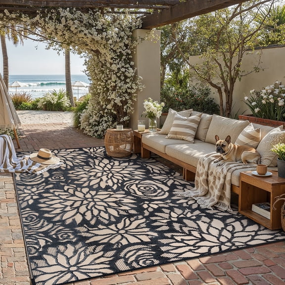 BERTHMEER 6'x9' Brown Outdoor Rugs on Clearanc Waterproof Plastic Straw RV Patio Rugs for Deck Camping Beach Picnic Garden and Balcony