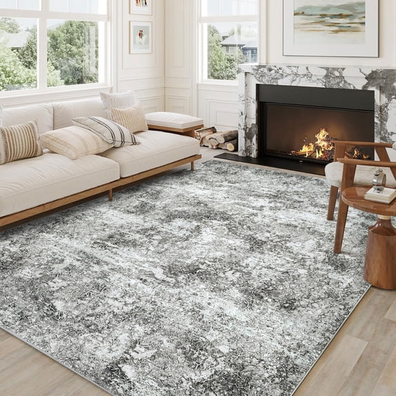 BERTHMEER 6'x9' Gray Abstract Area Rugs for Living Room Bedroom Dining Room Farmhouse Contemporary Rugs Machine Washable non-slip