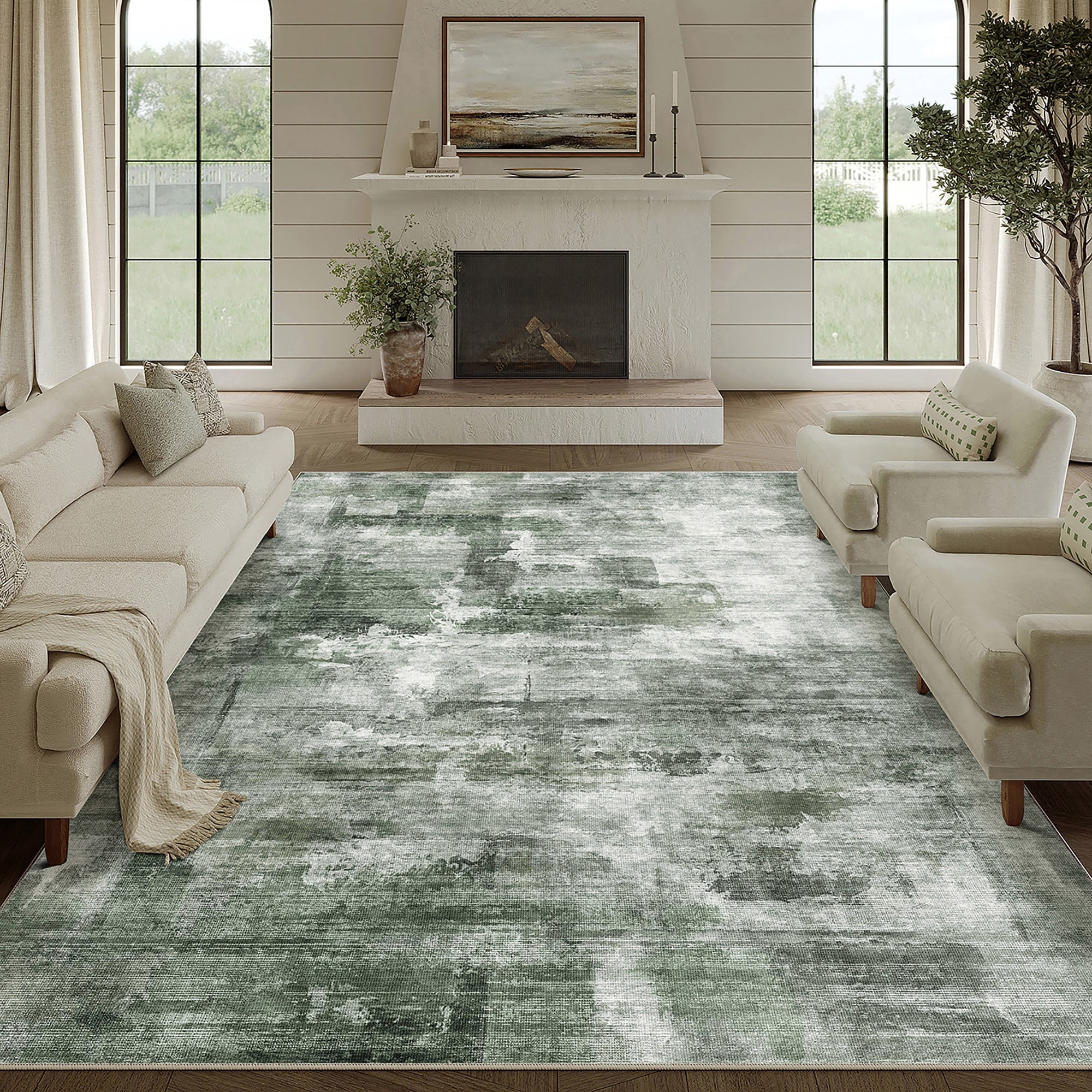 BERTHMEER 6'x9' Green Area Rugs for Living Room Large Abstract Bedroom ...
