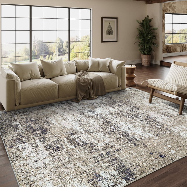 BERTHMEER 6'x9' Large Brown Abstract Area Rugs for Living Room Bedroom Dining Room Office Farmhouse Modern Contamporary Distressed Stain Resistant Throw Rugs Washable Non-slip