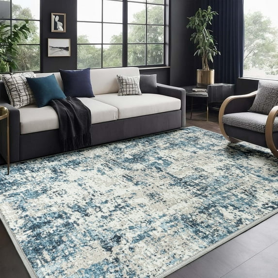 BERTHMEER 6'x9' Modern Area Rug for Living Room Bedroom Dining Room Washable Non-Slip Abstract 3D Textured Hard Rugs, Blue Multi
