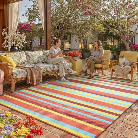 BERTHMEER 6'x9' Multi Color Outdoor Rugs Clearance,Easy Clean Waterproof Plastic Straw Patio Rugs for Deck,Camping,Beach,Picnic,Garden and Balcony