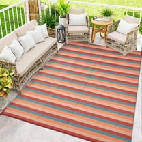 BERTHMEER 6'x9' Outdoor Plastic Straw Rugs Clearance,Waterproof Patio Rug Reversible for Deck,RV,Camping,Beach,Picnic,Porch,Garden and Balcony,Red&Orange Stripes