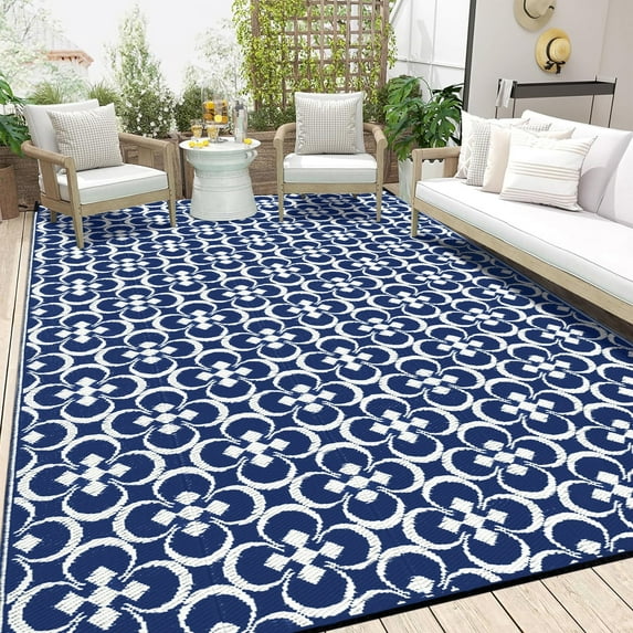 BERTHMEER 6'x9' Outdoor Rugs on Sale Clearance,Plastic Straw Waterproof Rugs for Patio,Outdoor Rugs for RV,Deck,Camping,Beach,Picnic,Garden and Balcony,Blue&White