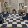 thumbnail image 1 of BERTHMEER 6'x9' Shag Area Rugs for Bedroom Dorm Entrance Laundry Entryway Modern Checkered Contemporary Plush Soft Carpets Indoor Fuzzy Fluffy Washable Throw Rugs, Navy Blue, 1 of 8