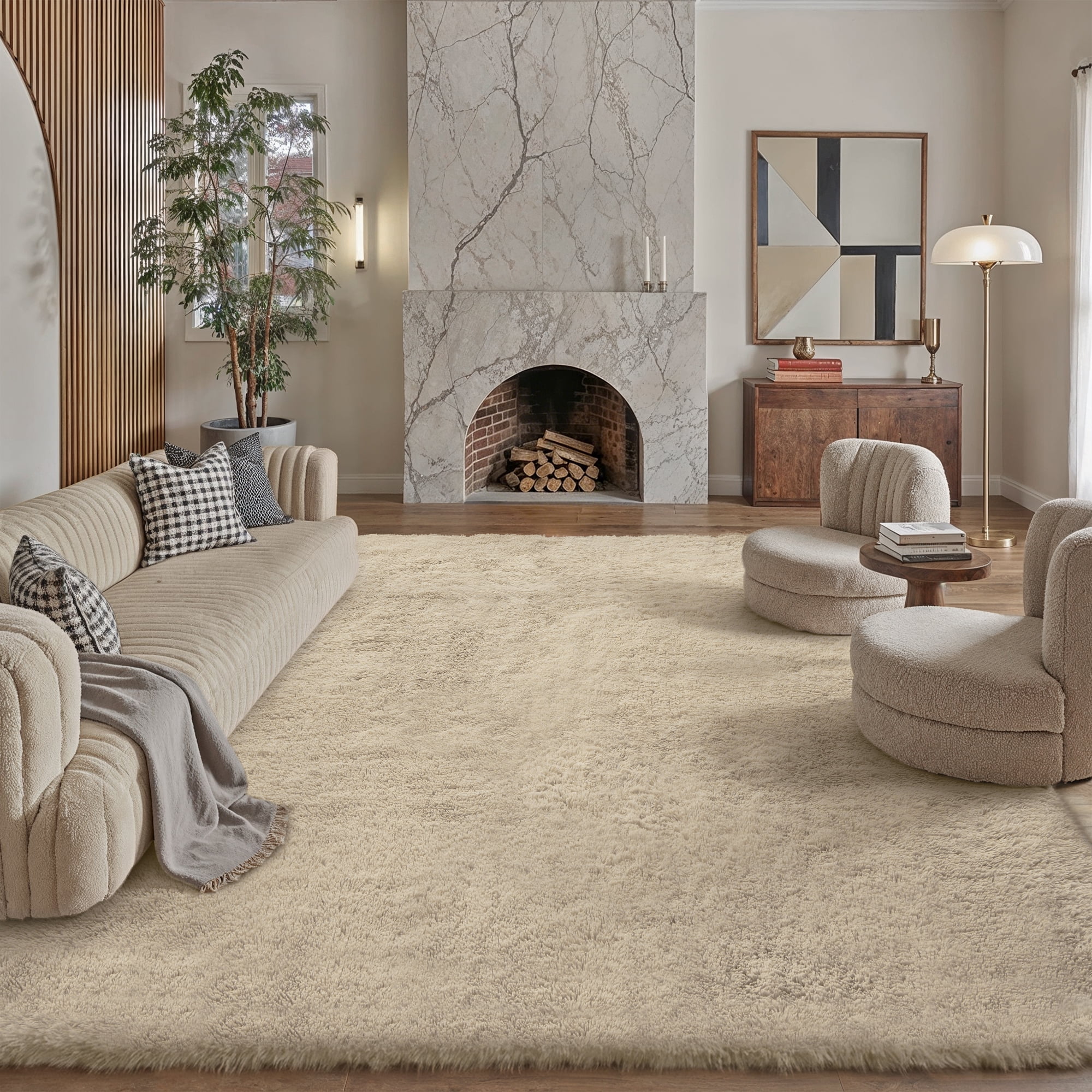 BERTHMEER 6'x9' Shag Area Rugs for Bedroom Dorm Entrance Laundry Entryway Modern Contemporary Plush Soft Carpets Indoor Fuzzy Fluffy Washable Throw Rugs, Camel