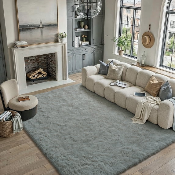 BERTHMEER 6'x9' Shag Area Rugs for Bedroom Dorm Entrance Laundry Entryway Modern Contemporary Plush Soft Carpets Indoor Fuzzy Fluffy Washable Throw Rugs, Light Gray