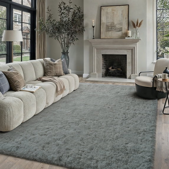 BERTHMEER 6'x9' Shag Area Rugs for Bedroom Dorm Entrance Laundry Entryway Modern Contemporary Plush Soft Carpets Indoor Fuzzy Fluffy Washable Throw Rugs, Light Gray