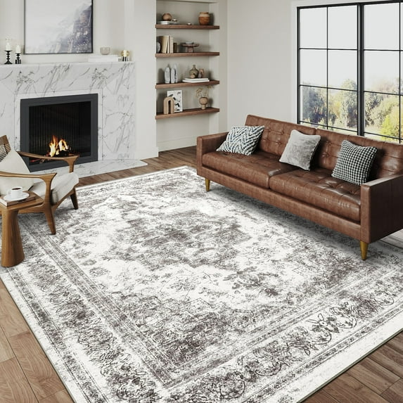 BERTHMEER 6'x9' Traditional Area Rugs Washable Vintage Oriental Rugs for Living Room Bedroom Farmhouse Dining Room Throw Rugs Non-slip, Gray