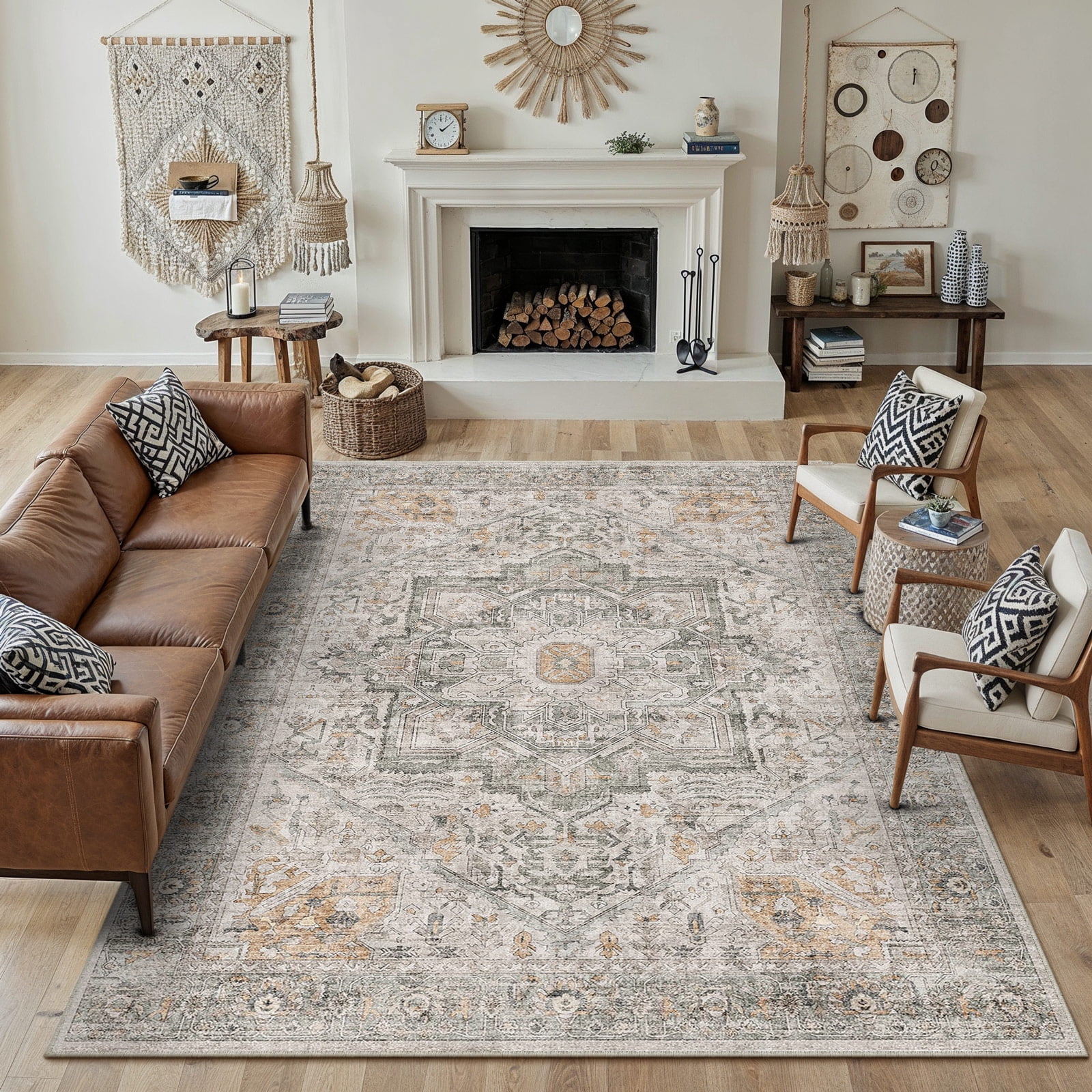 Taupe Entry Rug BERTHMEER 6'x9' Traditional Vintage Gray Taupe Area Rugs for Living ...