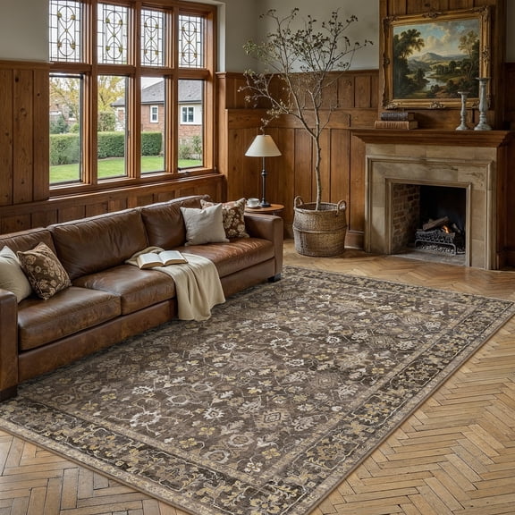 BERTHMEER 6'x9' Vintage Area Rugs for Living Room Brown Rugs for Bedroom Kitchen Non Slip Washable Carpets Office Farmhouse Dorm Dining Room Oriental Traditional Distressed Rugs