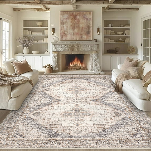 BERTHMEER 6'x9' Area Rugs for Living Room Bedroom Dining Room Farmhouse Vintage Traditional Rugs Throw Rugs Washable non-slip, Blue Brown