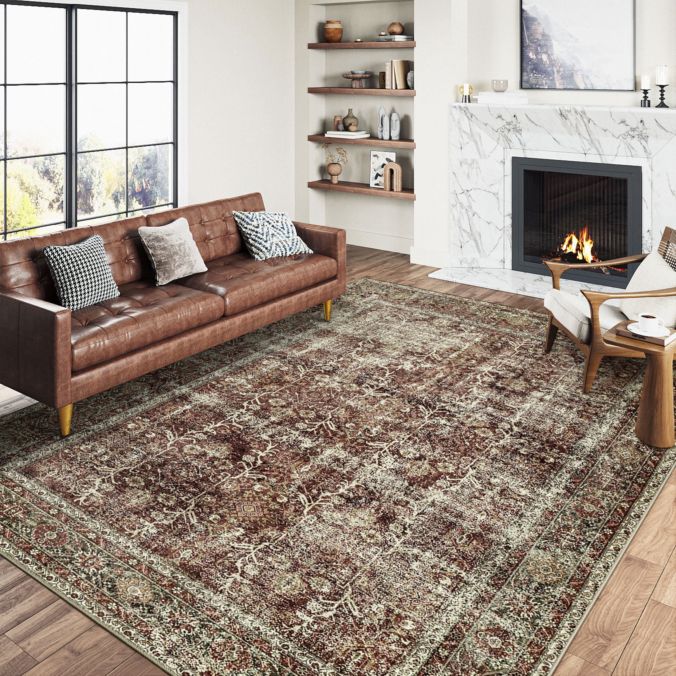 BERTHMEER 6'x9' Vintage Oriental Distressed Area Rugs, Rust - Walmart.com