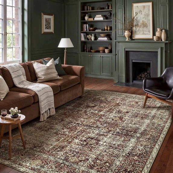 BERTHMEER 6'x9' Vintage Oriental Distressed Area Rugs, Rust