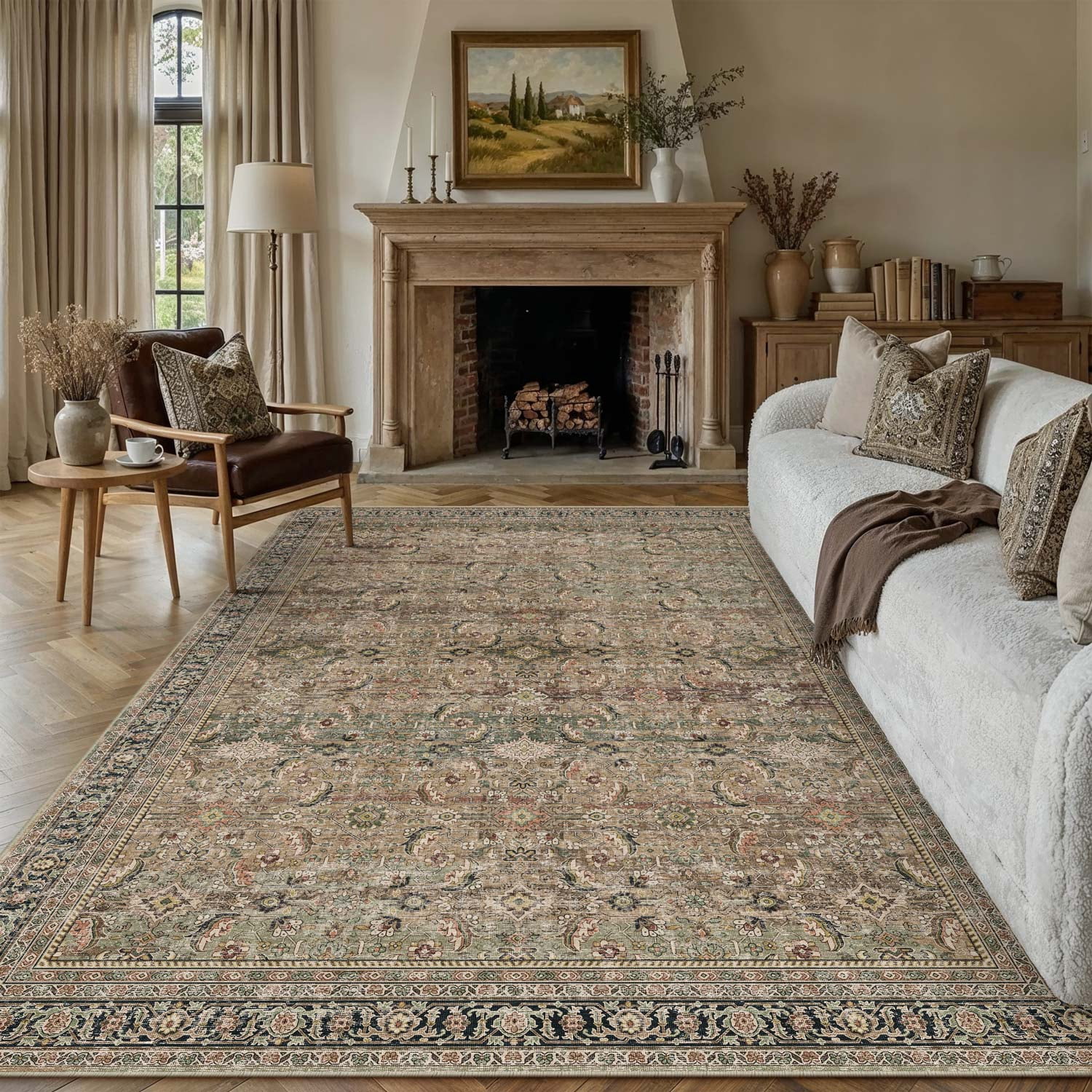 berthmeer 6'x9' washable area rugs for living room bedroom kitchen rugs non slip brown vintage traditional dorm office dining room farmhouse oriental distressed rugs