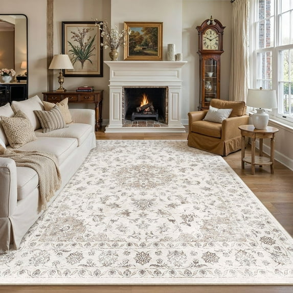 BERTHMEER 6'x9' Washable Area Rugs for Living Room Bedroom Kitchen Rugs Non Slip Brown Vintage Traditional Dorm Office Dining Room Farmhouse Oriental Rugs Carpets