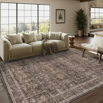BERTHMEER 6'x9' Washable Area Rugs for Living Room Bedroom Kitchen Rugs Non Slip Vintage Traditional Office Dining Room Farmhouse Oriental Distressed Rugs,Red Brown