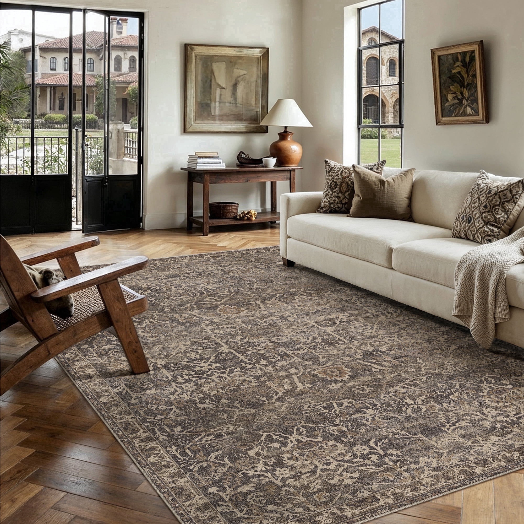 berthmeer 6'x9' washable area rugs for living room vintage brown kitchen rugs for bedroom non slip carpets home office farmhouse dorm dining room oriental traditional distressed rugs