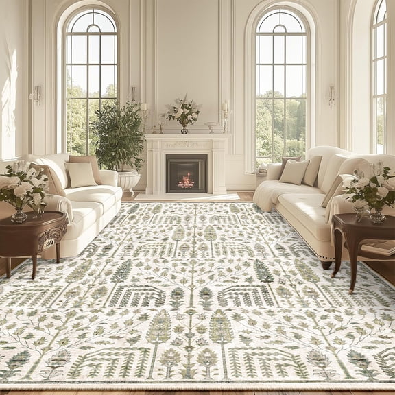 BERTHMEER 6'x9' Washable Vintage Area Rugs for Living Room Bedroom Dining Room Non-slip Office Dining Room Farmhouse Oriental Traditional Rugs, Green