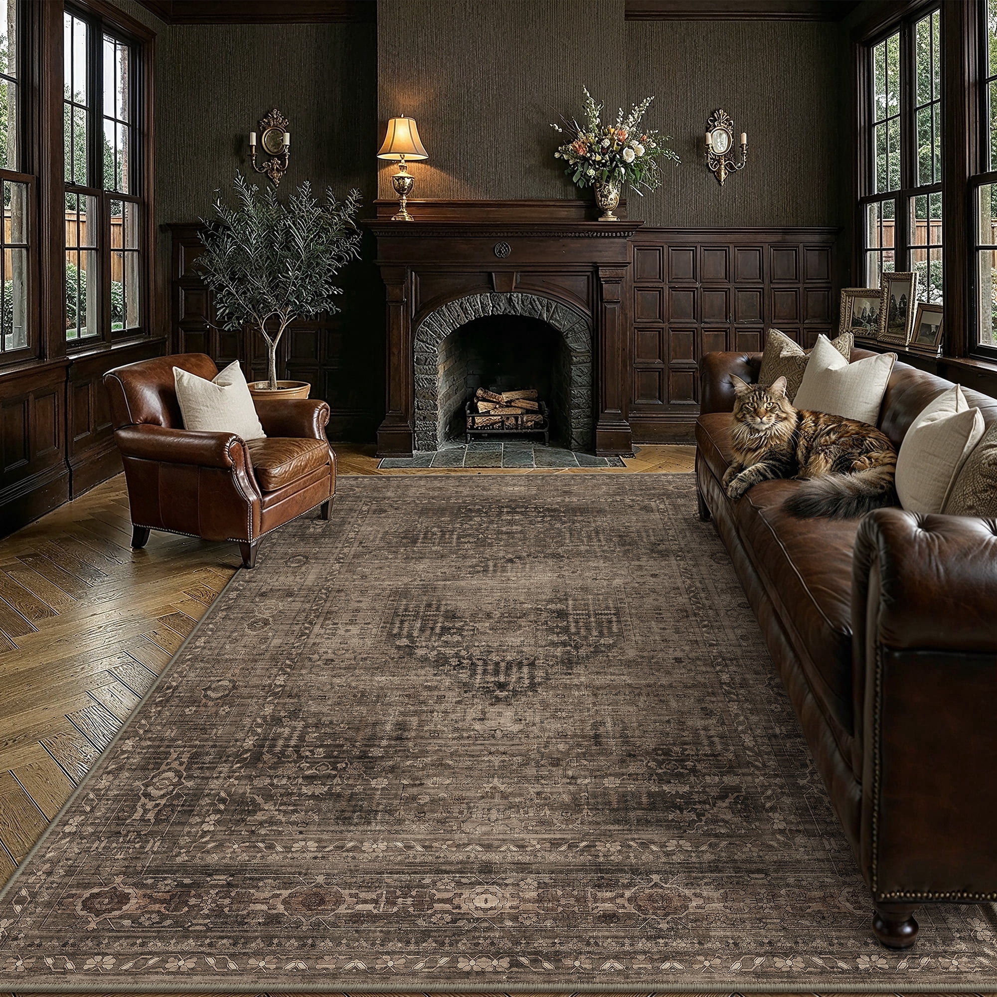 berthmeer 6x9 washable area rugs for living room vintage dark brown bedroom dining room carpets non-slip soft low pile traditional distressed oriental indoor throw rug for office cloakroom