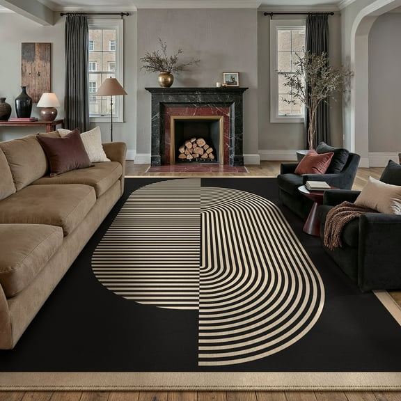 BERTHMEER 8'x10' Large Easy Jute Area Rugs for Living Room, Washable Outdoor Patio Rugs Indoor Outdoor Carpet for Farmhouse Neutral Geometric Non Slip Black Rugs for Bedroom Dining Room