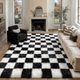 thumbnail image 1 of BERTHMEER 8'x10' Shag Ultra-Soft Area Rugs，Fluffy Rugs Carpets for Living Room Bedroom High-Plie Soft Checkered Rugs, Black White, 1 of 6