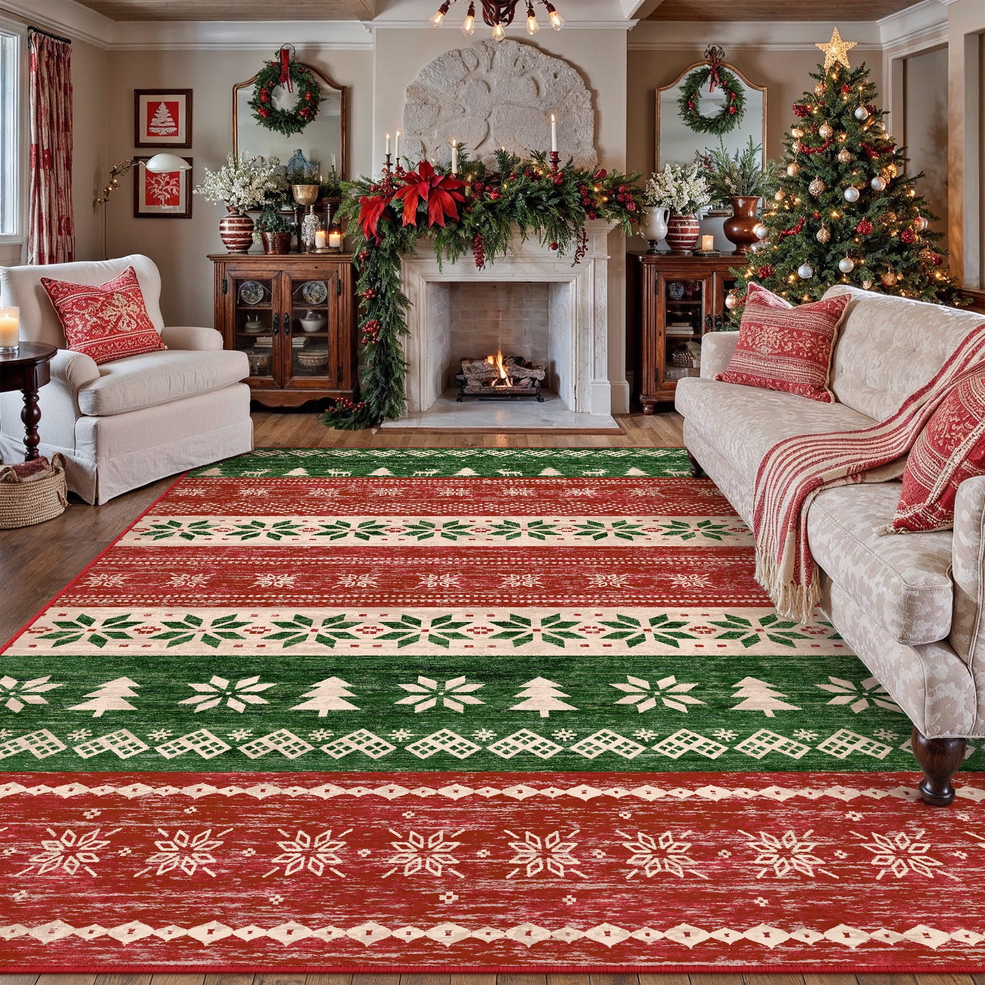 BERTHMEER 8'X10' Christmas Area Rug for Living Room Large Christmas ...