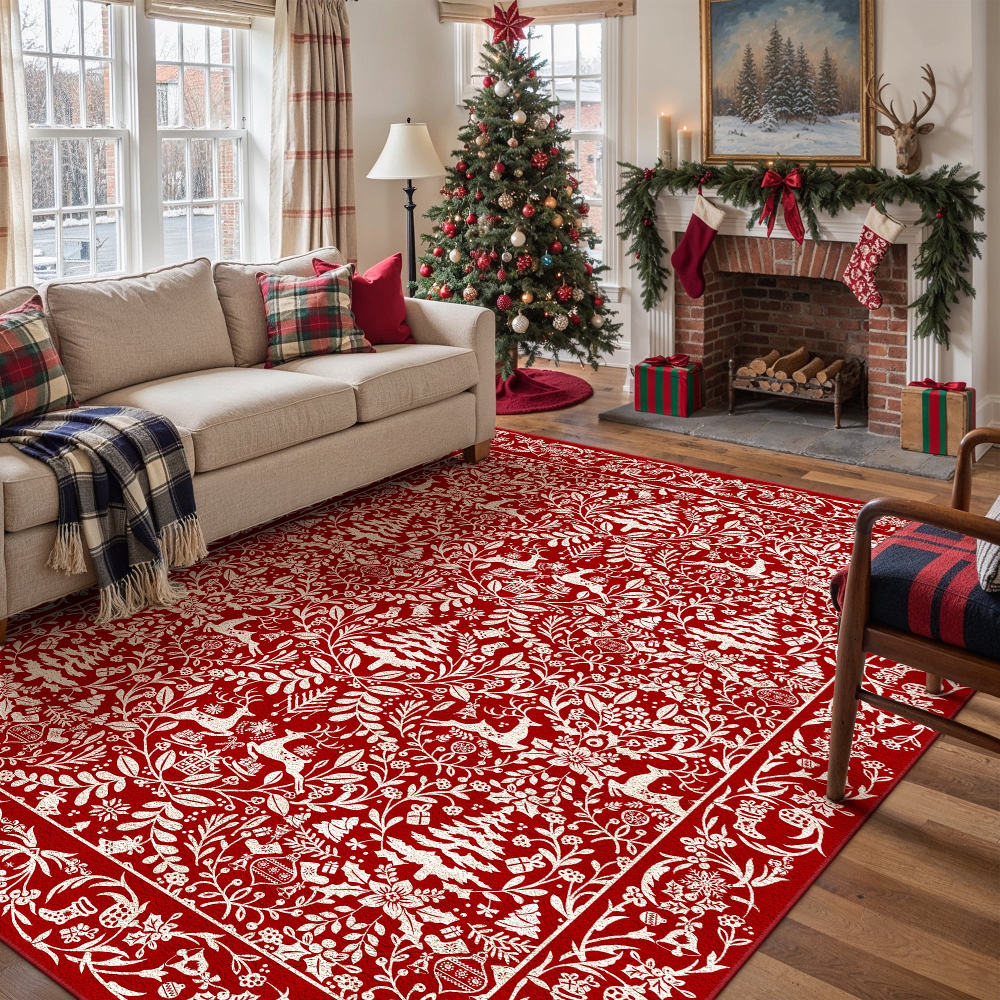 BERTHMEER 8'X10' Christmas Area Rug for Living Room Large Christmas ...