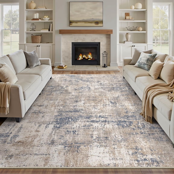 BERTHMEER 8'x10' Abstract Area Rugs for Living Room Bedroom Dining Room Office Farmhouse Distressed Machine Washable Non-slip, Blue