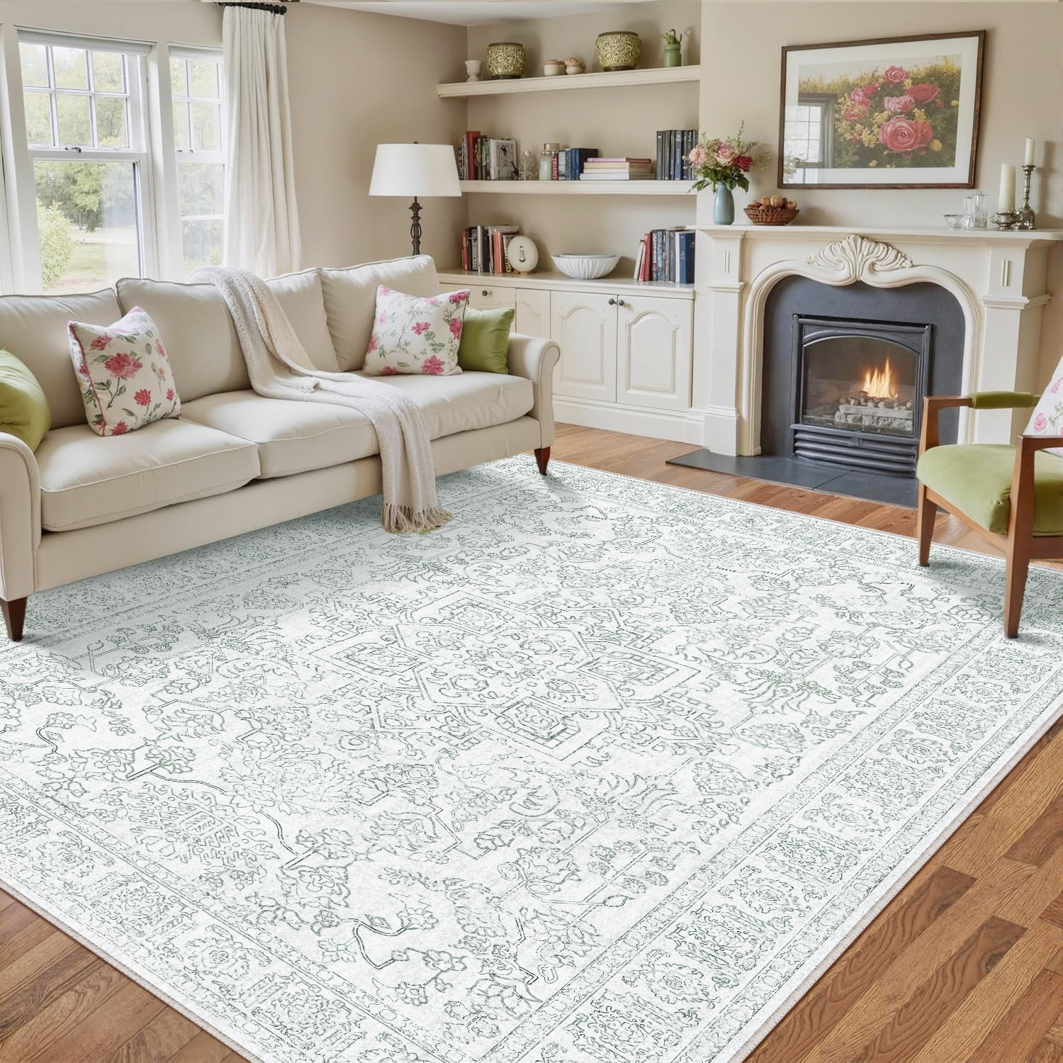 BERTHMEER 8'x10' Area Rugs Green Vintage Carpets for Living Room ...