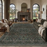 BERTHMEER 8'x10' Large Area Rugs for Living Room Bedroom Dining Room Office Non Slip Washable Farmhouse Oriental Vintage Floral Distressed Rugs Carpets, Deep Green deal from Walmart
