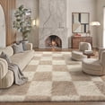 thumbnail image 1 of BERTHMEER 8'x10' Washable Shag Area Rugs for Living Room Bedroom Dinning Room Large Checkered Soft Fluffy Modern Fuzzy Plush Soft Rugs Carpets, Beige, 1 of 8
