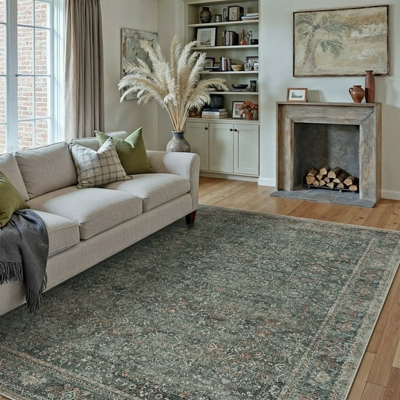 BERTHMEER 8'x10' Area Rugs for Living Room Bedroom Gray Vintage Carpets Office Machine Washable Farmhouse Dining Room Oriental Rugs Non Slip Traditional Distressed Rugs