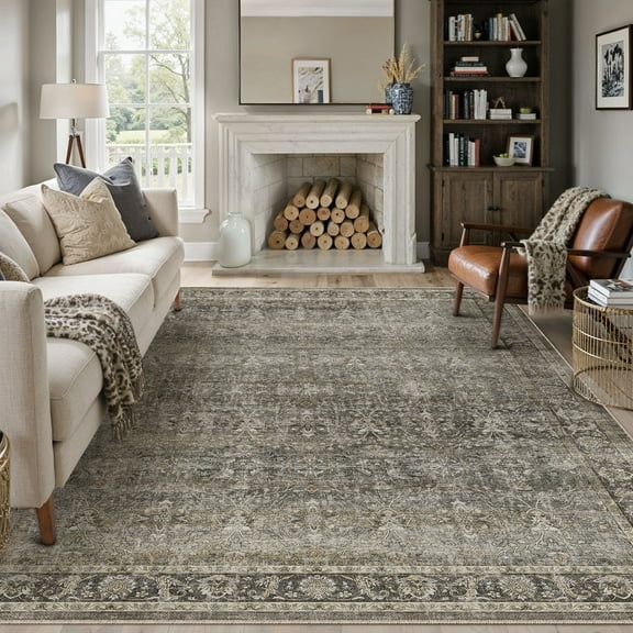 BERTHMEER 8'x10' Area Rugs for Living Room Bedroom Kitchen Rugs Non Slip Washable Vintage Traditional Dorm Office Dining Room Farmhouse Oriental Distressed Rugs,Mossy