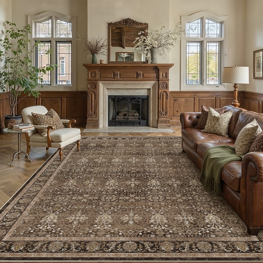 BERTHMEER 8'x10' Area Rugs for Living Room Bedroom Kitchen Rugs Non Slip Washable Vintage Traditional Dorm Office Dining Room Farmhouse Oriental Distressed Rugs,Brown
