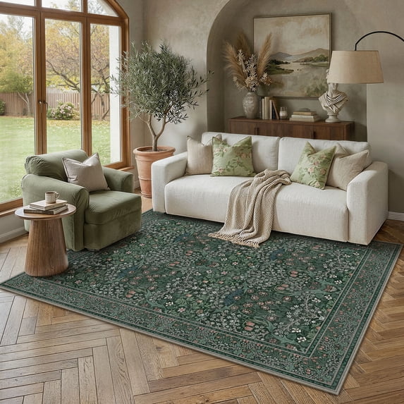 BERTHMEER 8'x10' Area Rugs for Living Room Bedroom Office Dining Room Farmhouse Distressed Oriental Vintage Rugs Clearance Non Slip Traditional Rugs,Deep Green