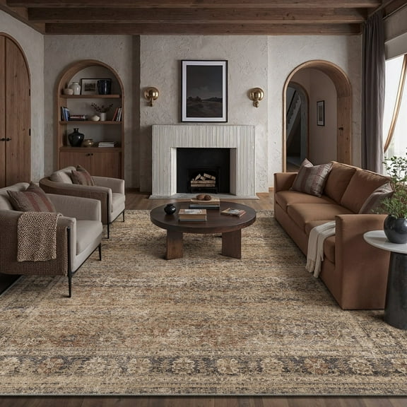 BERTHMEER 8'x10' Area Rugs for Living Room Bedroom Office Dining Room Farmhouse Large Brown Rugs Vintage Oriental Traditional Distressed Non Slip Washable Rugs Carpets