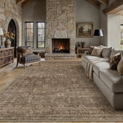 BERTHMEER 8x10 Area Rugs for Living Room Bedroom Office Dining Room Farmhouse Oriental Non Slip Vintage Traditional Floral Rugs Carpets,Golden Brown