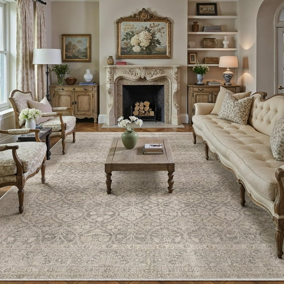 BERTHMEER 8'x10' Area Rugs for Living Room Bedroom Office Dining Room Farmhouse Oriental Rugs Non Slip Traditional Oriental Vintage Distressed Rugs Carpets,Beige