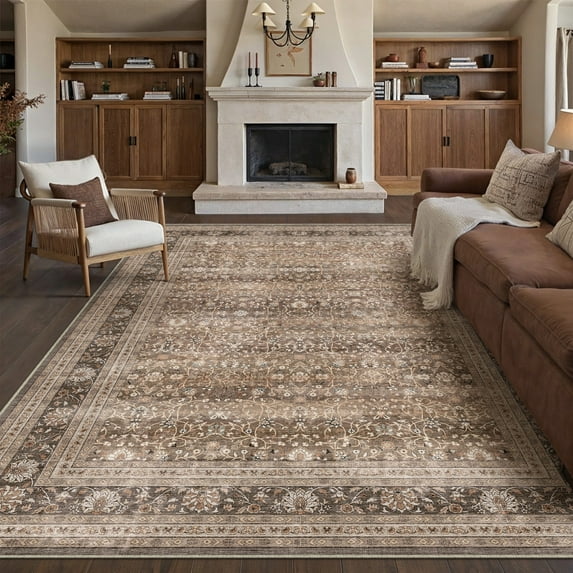 BERTHMEER 8'x10' Area Rugs for Living Room Bedroom Office Dining Room Farmhouse Oriental Rugs Non Slip Traditional Vintage Distressed Rugs Carpets,Brown
