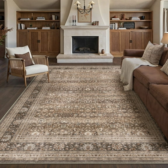 BERTHMEER 8'x10' Area Rugs for Living Room Bedroom Office Dining Room Farmhouse Oriental Rugs Non Slip Traditional Vintage Distressed Rugs Carpets,Brown