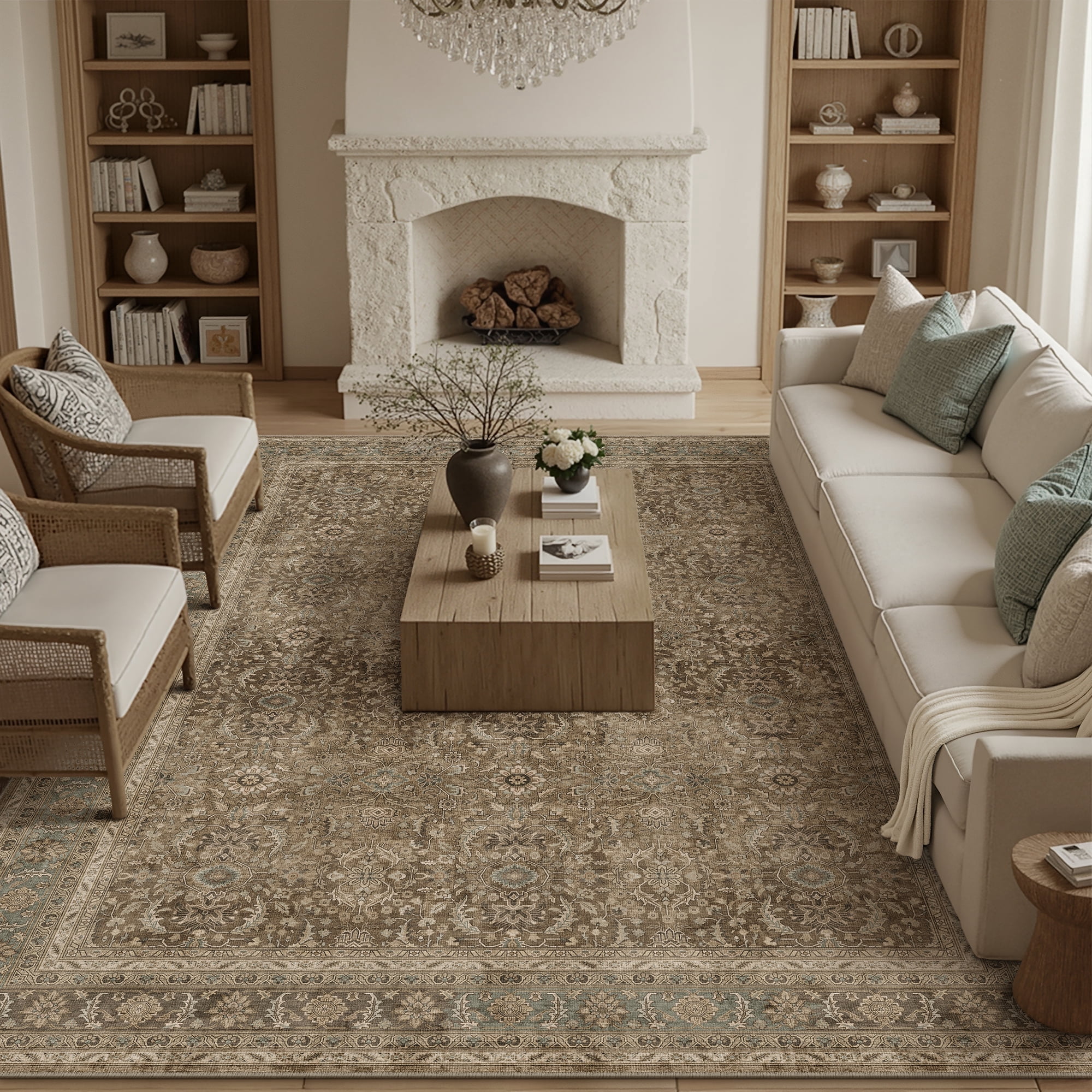 berthmeer 8'x10' area rugs for living room bedroom office dining room farmhouse oriental rugs non slip traditional vintage distressed rugs carpets,brown