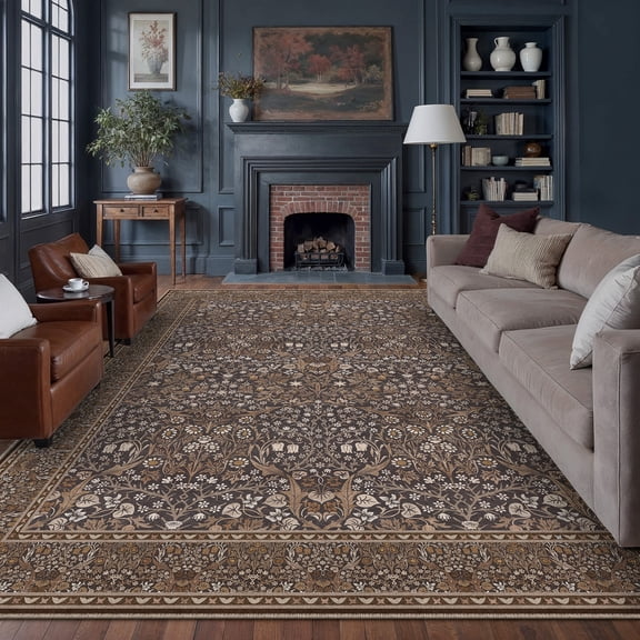 BERTHMEER 8'x10' Area Rugs for Living Room Dining Room Bedroom Farmhouse Office Oriental Vintage Traditional Carpets Non Slip Machine Washable Large Rugs,Blue Brown