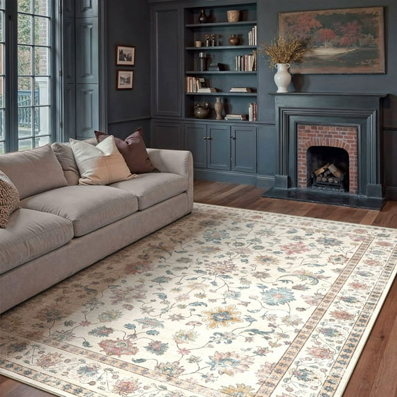 BERTHMEER 8'x10' Area Rugs for Living Room Dining Room Bedroom Farmhouse Vintage Oriental Traditional Machine Washable Non-slip Rugs Carpets,Multicolor