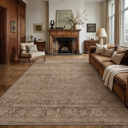 BERTHMEER 8'x10' Area Rugs for Living Room Dining Room Farmhouse Bedroom Office Oriental Vintage Traditional Carpets Non Slip Machine Washable Large Rugs, Brown