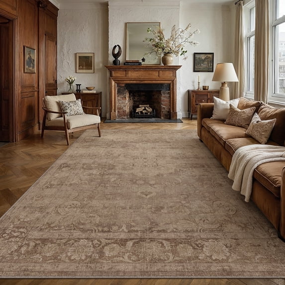 BERTHMEER 8'x10' Area Rugs for Living Room Dining Room Farmhouse Bedroom Office Oriental Vintage Traditional Carpets Non Slip Machine Washable Large Rugs, Brown